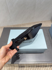 PRADA 26S PUMPS 55MM IN BLACK SUEDE WITH LOGO