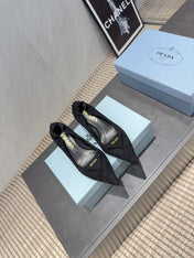 PRADA 26S PUMPS 55MM IN BLACK SUEDE WITH LOGO