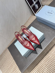 PRADA 26S POINTED TOE SLINGBACK HIGH HEELS 55MM IN DEEP WINE RED SHEEPSKIN WITH LOGO