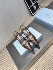 PRADA 26S POINTED TOE SLINGBACK HIGH HEELS 55MM IN DARK BROWN SHEEPSKIN WITH LOGO
