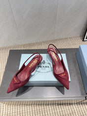 PRADA 26S POINTED TOE SLINGBACK HIGH HEELS 55MM IN DARK RED SUEDE WITH LOGO