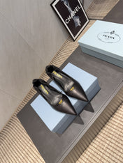 PRADA 26S POINTED TOE PUMPS 55MM IN BLACK SHEEPSKIN
