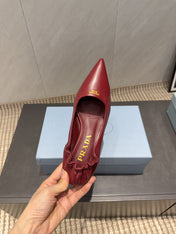 PRADA 26S POINTED TOE PUMPS 55MM IN DEEP WINE RED SHEEPSKIN