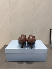 PRADA 26S POINTED TOE PUMPS 55MM IN CHOCOLATE BROWN SHEEPSKIN