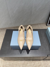 PRADA 26S POINTED TOE PUMPS 55MM IN NUDE SHEEPSKIN