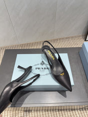 PRADA 26S POINTED TOE SLINGBACK HIGH HEELS 55MM IN BLACK SHEEPSKIN