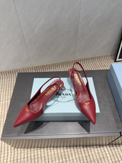 PRADA 26S POINTED TOE SLINGBACK HIGH HEELS 55MM IN DARK RED SHEEPSKIN