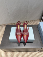 PRADA 26S POINTED TOE SLINGBACK HIGH HEELS 55MM IN DARK RED SHEEPSKIN