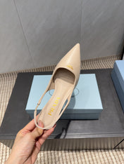 PRADA 26S POINTED TOE SLINGBACK HIGH HEELS 55MM IN NUDE SHEEPSKIN