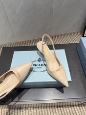 PRADA 26S POINTED TOE SLINGBACK HIGH HEELS 55MM IN NUDE SHEEPSKIN