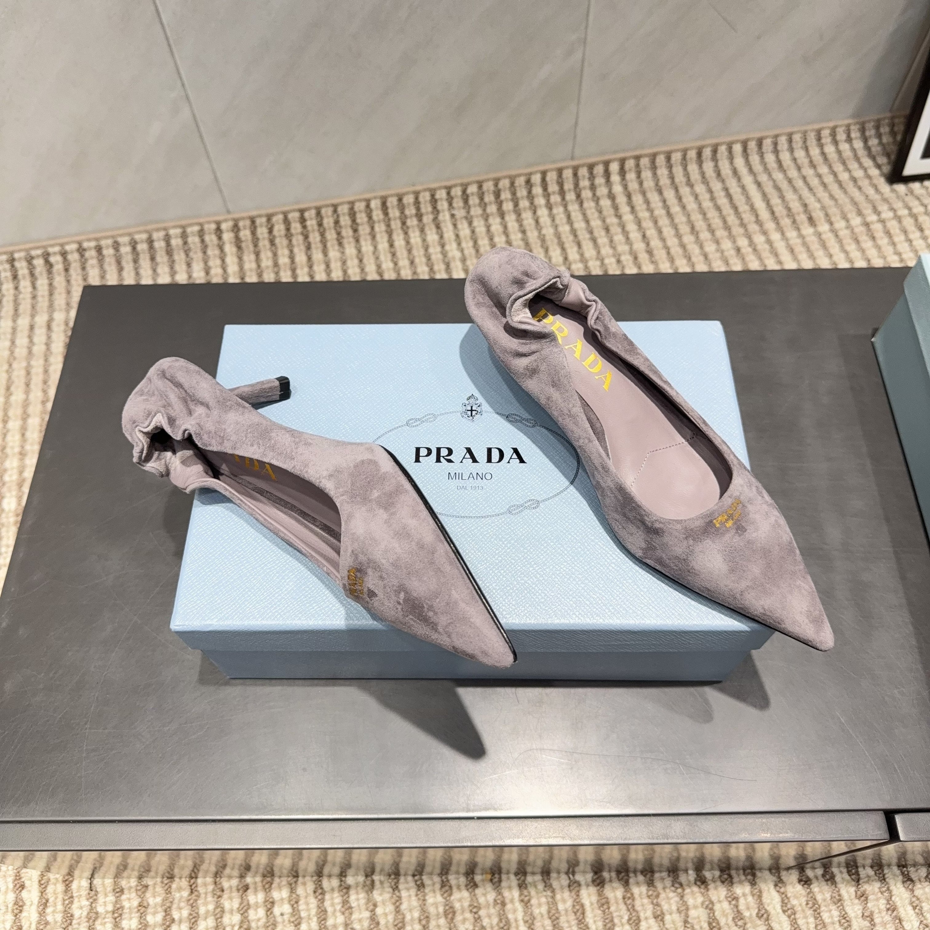 PRADA 26S PUMPS 55MM IN TAUPE BROWN SUEDE