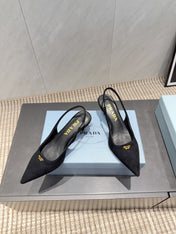 PRADA 26S POINTED TOE SLINGBACK HIGH HEELS 55MM IN BLACK SUEDE