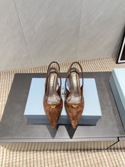 PRADA 26S POINTED TOE SLINGBACK HIGH HEELS 55MM IN BROWN SUEDE