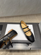 CELINE 26S BALLET FLATS IN BLACK CALFSKIN