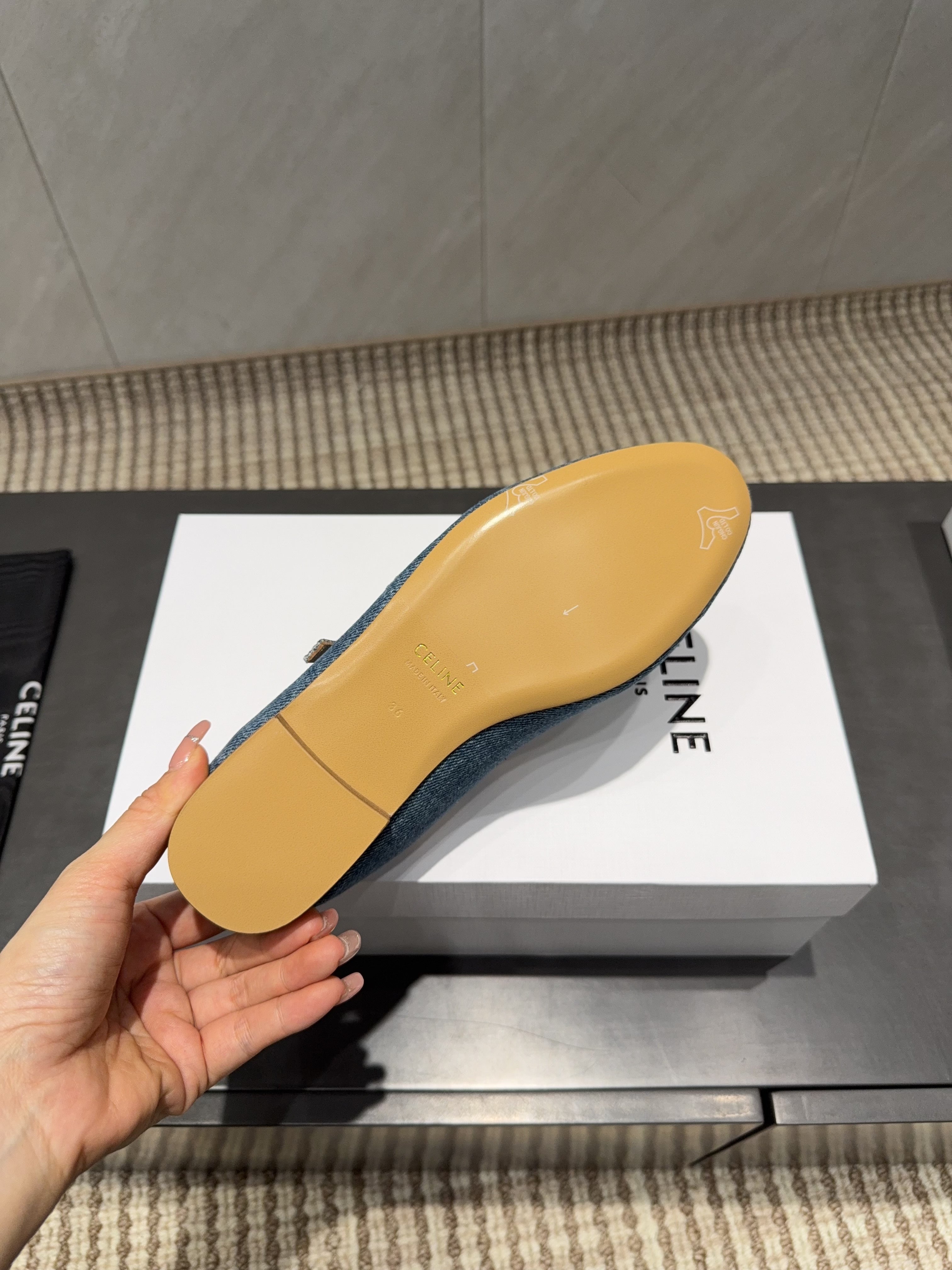 CELINE 26S BALLET FLATS IN BLUE DENIM