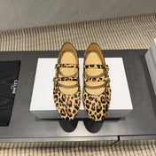 CELINE 26S BALLET FLATS IN LEOPARD PRINT FUR