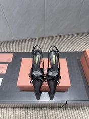 MIUMIU 26S SLINGBACK 55MM IN BLACK CALFSKIN WITH BOW