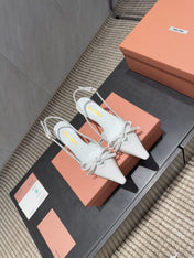 MIUMIU 26S SLINGBACK 55MM IN WHITE CALFSKIN WITH BOW