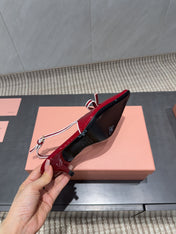 MIUMIU 26S SLINGBACK 55MM IN DARK RED CALFSKIN WITH BOW