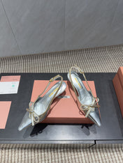 MIUMIU 26S SLINGBACK 55MM IN SILVER CALFSKIN WITH BOW