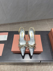MIUMIU 26S SLINGBACK 55MM IN SILVER CALFSKIN WITH BOW