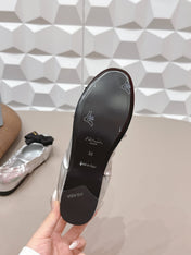PRADA 26S ROUND TOE FLATS WITH BOW IN SILVER CALFSKIN