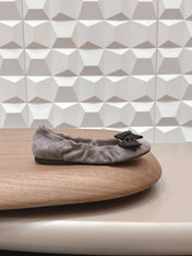 PRADA 26S ROUND TOE FLATS WITH BOW IN TAUPE BROWN SUEDE