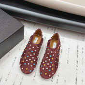 ALAIA 26S EMBELLISHED FLATS IN BROWN SUEDE