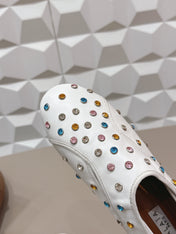 ALAIA 26S EMBELLISHED FLATS IN WHITE LAMBSKIN