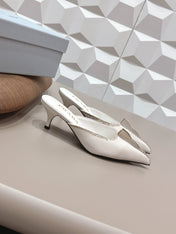 PRADA 26S POINTED TOE LACE TRIM MULES 55MM IN CREAM WHITE CALFSKIN