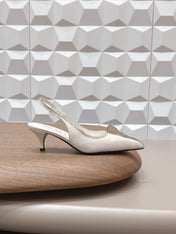 PRADA 26S POINTED TOE SLINGBACK HIGH HEELS 55MM IN CREAM WHITE CALFSKIN