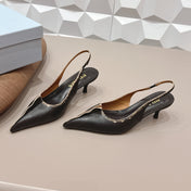PRADA 26S POINTED TOE SLINGBACK HIGH HEELS 55MM IN BLACK CALFSKIN