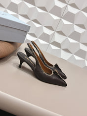 PRADA 26S POINTED TOE SLINGBACK HIGH HEELS 55MM IN BLACK CALFSKIN