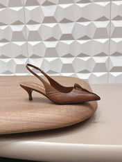 PRADA 26S POINTED TOE SLINGBACK HIGH HEELS 55MM IN BROWN CALFSKIN