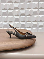 PRADA 26S POINTED TOE SLINGBACK HIGH HEELS 55MM IN BLACK CALFSKIN WITH BOW