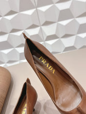 PRADA 26S POINTED TOE HIGH HEELS 55MM IN BROWN CALFSKIN
