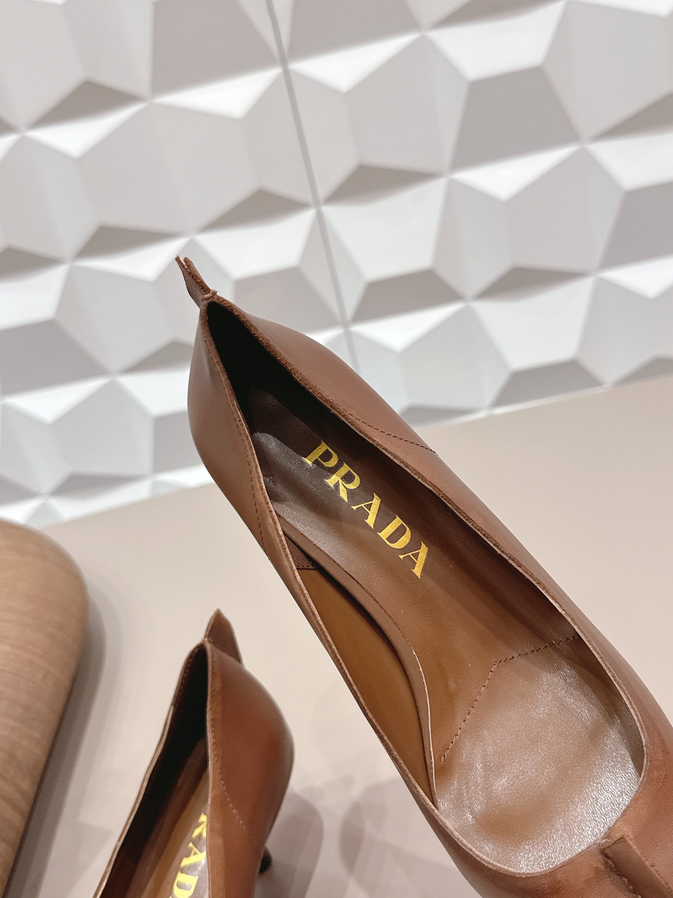 PRADA 26S POINTED TOE HIGH HEELS 55MM IN BROWN CALFSKIN