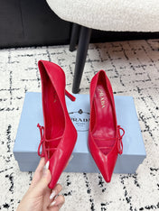 PRADA 26S POINTED-TOE HIGH HEELS 75MM IN DARK RED CALFSKIN