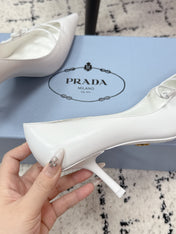 PRADA 26S POINTED-TOE HIGH HEELS 75MM IN WHITE CALFSKIN