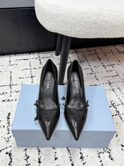 PRADA 26S POINTED-TOE HIGH HEELS 75MM IN BLACK CALFSKIN