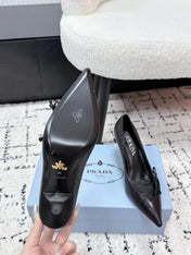 PRADA 26S POINTED-TOE HIGH HEELS 75MM IN BLACK CALFSKIN