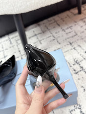 PRADA 26S POINTED-TOE HIGH HEELS 75MM IN BLACK PATENT CALFSKIN