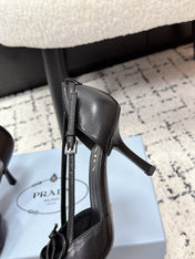 PRADA 26S POINTED-TOE HIGH HEELS 75MM IN BLACK CALFSKIN WITH BOW