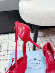 PRADA 26S POINTED-TOE HIGH HEELS 75MM IN DARK RED PATENT CALFSKIN WITH BOW
