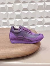 LOEWE 26S FLOW RUNNER SNEAKER IN PLUM PURPLE CALFSKIN AND SUEDE