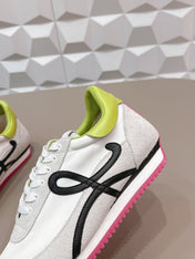 LOEWE 26S FLOW RUNNER SNEAKER IN LIGHT GRAY SUEDE AND LIME YELLOW AND BLACK CALFSKIN