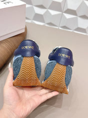 LOEWE 26S FLOW RUNNER SNEAKER IN SLATE BLUE SUEDE AND NAVY BLUE CALFSKIN