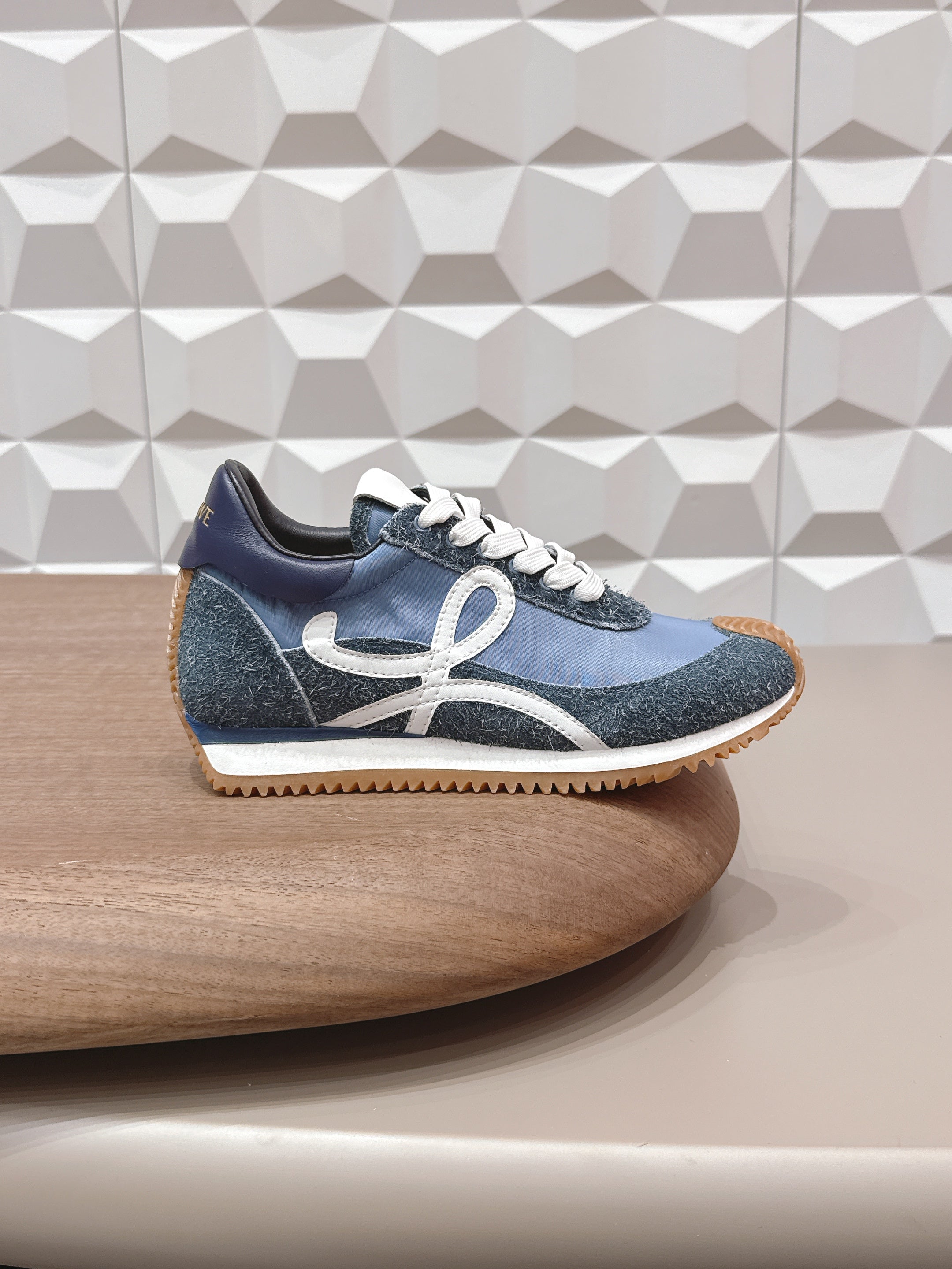 LOEWE 26S FLOW RUNNER SNEAKER IN SLATE BLUE SUEDE AND NAVY BLUE CALFSKIN