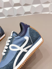 LOEWE 26S FLOW RUNNER SNEAKER IN SLATE BLUE SUEDE AND NAVY BLUE CALFSKIN