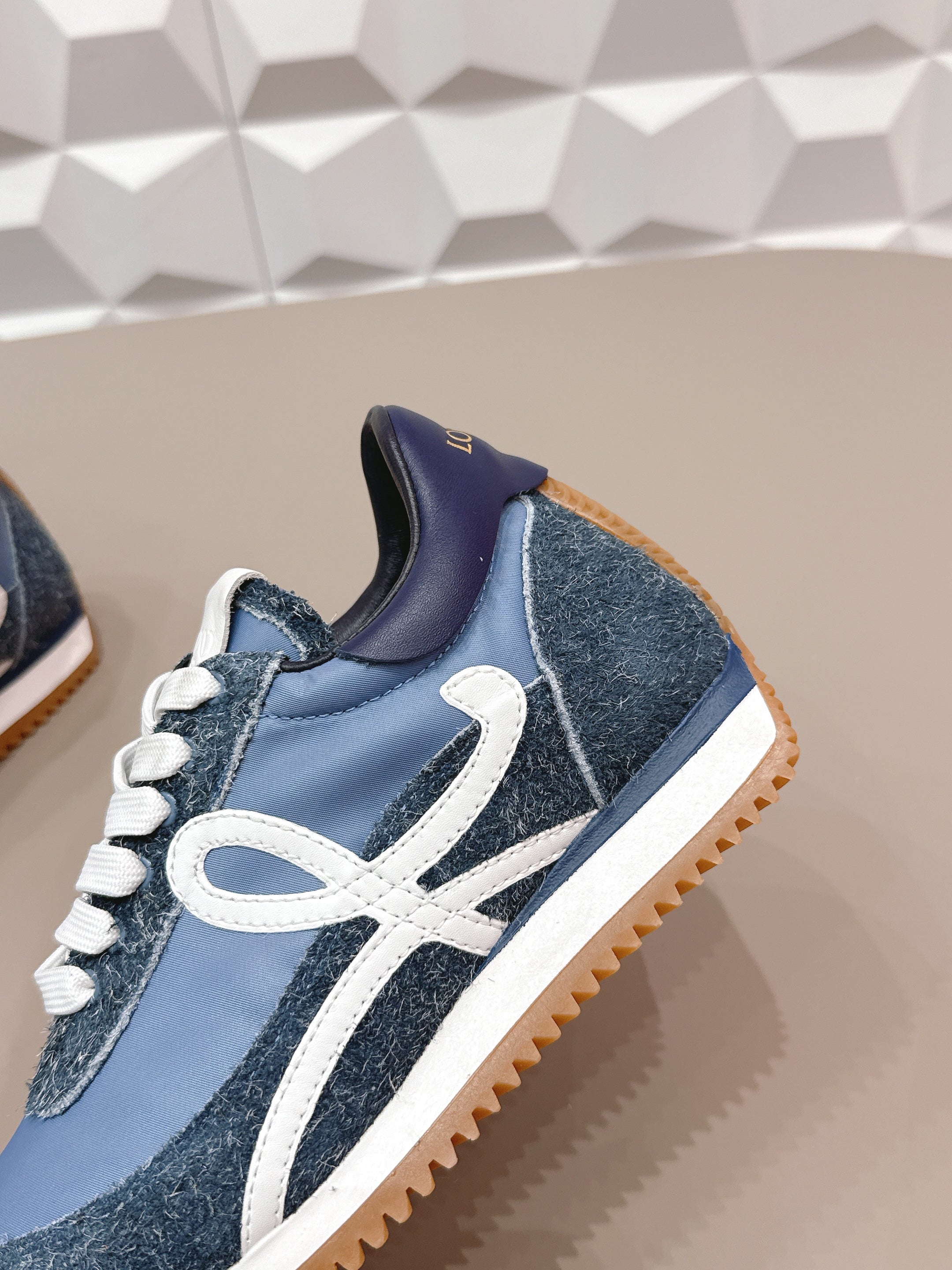 LOEWE 26S FLOW RUNNER SNEAKER IN SLATE BLUE SUEDE AND NAVY BLUE CALFSKIN